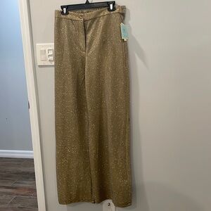 NWT CeCe Gold Glitter wide legged pants/ elastic waistband - Medium